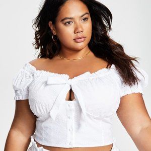 Bar III Eyelet-embroidered crop top